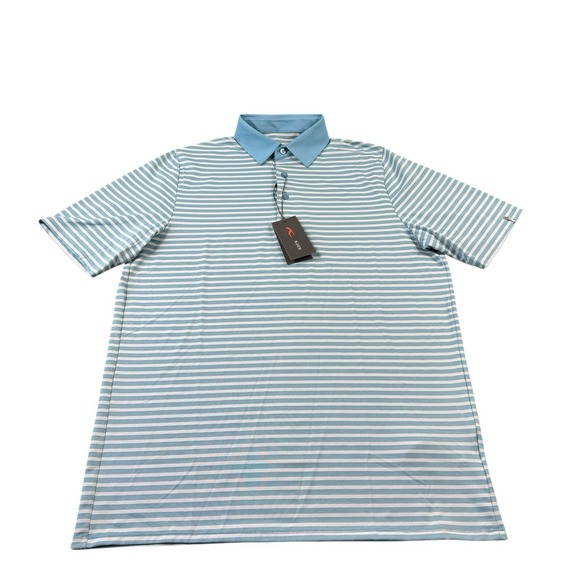 KJUS Blue White Striped Luis Men's Performance Polo Shirt Size S NWT - Picture 2 of 6